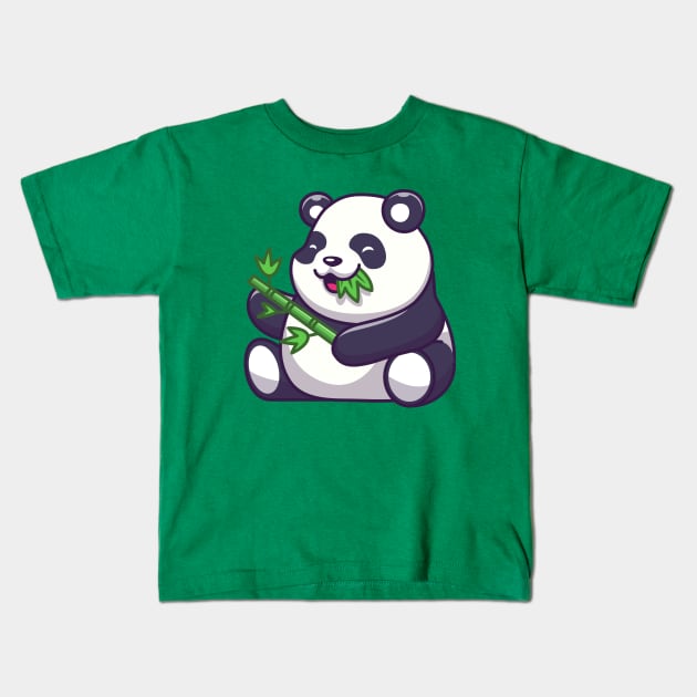 Cute Panda Eating Bamboo Leaf Cartoon Kids T-Shirt by Catalyst Labs